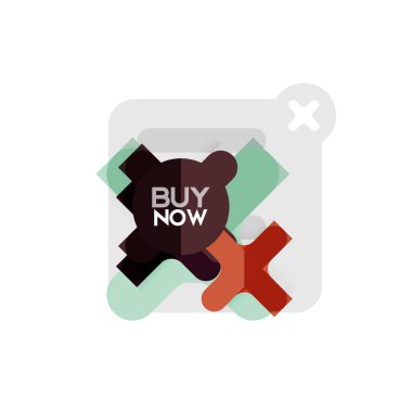 Düz tasarım çapraz şekil geometrik etiket simge, kağıt tarzı tasarım şimdi satın almak ile iş veya web sunum, app veya arayüzü düğmeleri için örnek metin