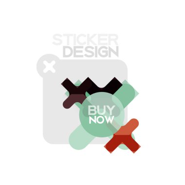 Düz tasarım çapraz şekil geometrik etiket simge, kağıt tarzı tasarım şimdi satın almak ile iş veya web sunum, app veya arayüzü düğmeleri için örnek metin