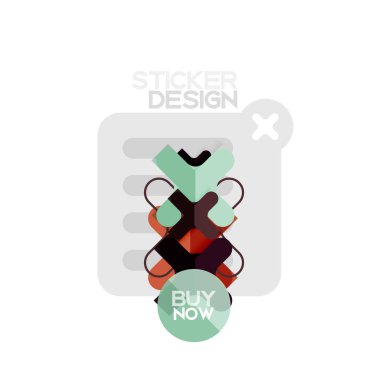 Düz tasarım çapraz şekil geometrik etiket simge, kağıt tarzı tasarım şimdi satın almak ile iş veya web sunum, app veya arayüzü düğmeleri için örnek metin