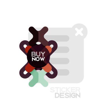 Düz tasarım çapraz şekil geometrik etiket simge, kağıt tarzı tasarım şimdi satın almak ile iş veya web sunum, app veya arayüzü düğmeleri için örnek metin