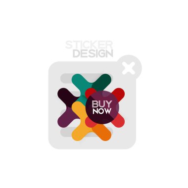 Düz tasarım çapraz şekil geometrik etiket simge, kağıt tarzı tasarım şimdi satın almak ile iş veya web sunum, app veya arayüzü düğmeleri için örnek metin
