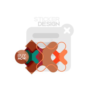 Düz tasarım çapraz şekil geometrik etiket simge, kağıt tarzı tasarım şimdi satın almak ile iş veya web sunum, app veya arayüzü düğmeleri için örnek metin