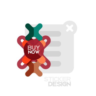 Düz tasarım çapraz şekil geometrik etiket simge, kağıt tarzı tasarım şimdi satın almak ile iş veya web sunum, app veya arayüzü düğmeleri için örnek metin