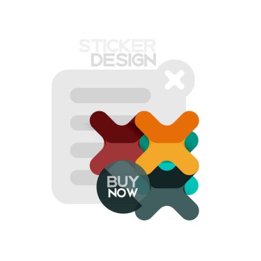 Düz tasarım çapraz şekil geometrik etiket simge, kağıt tarzı tasarım şimdi satın almak ile iş veya web sunum, app veya arayüzü düğmeleri için örnek metin