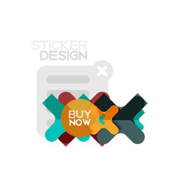 Düz tasarım çapraz şekil geometrik etiket simge, kağıt tarzı tasarım şimdi satın almak ile iş veya web sunum, app veya arayüzü düğmeleri için örnek metin