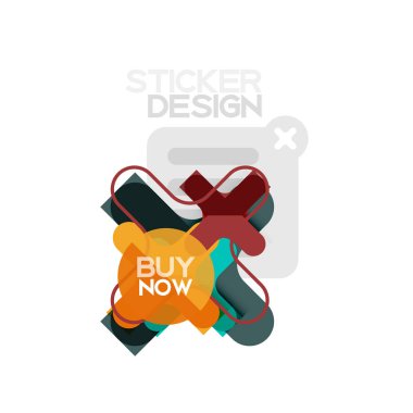 Düz tasarım çapraz şekil geometrik etiket simge, kağıt tarzı tasarım şimdi satın almak ile iş veya web sunum, app veya arayüzü düğmeleri için örnek metin