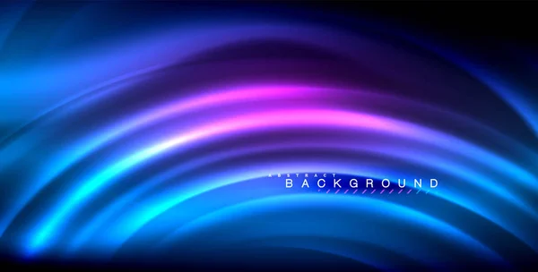 ネオン輝く波、魔法のエネルギーと光のモーション背景 — ストックベクタ