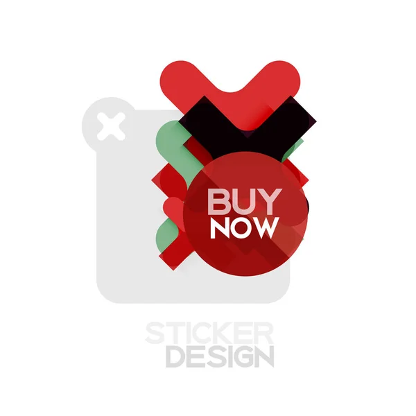 Flat design cross shape geometric sticker icon, paper style design with buy now sample text, for business or web presentation, app or interface buttons — Stock Vector