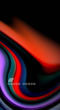 Sıvı gökkuşağı renkleri siyah arka plan üzerinde vektör dalga çizgiler ve kıvrımlar