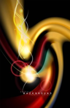 Siyah, sıvı üzerinde renk parlak ışık efektleri çok renkli dalgalı şekil stil