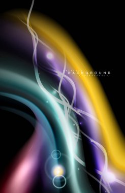 Siyah, sıvı üzerinde renk parlak ışık efektleri çok renkli dalgalı şekil stil