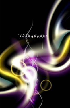 Siyah, sıvı üzerinde renk parlak ışık efektleri çok renkli dalgalı şekil stil