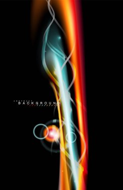 Siyah, sıvı üzerinde renk parlak ışık efektleri çok renkli dalgalı şekil stil