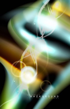 Siyah, sıvı üzerinde renk parlak ışık efektleri çok renkli dalgalı şekil stil