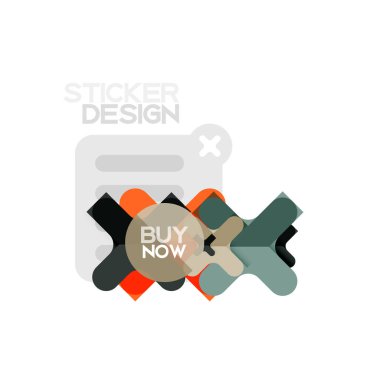 Düz tasarım çapraz şekil geometrik etiket simge, kağıt tarzı tasarım şimdi satın almak ile iş veya web sunum, app veya arayüzü düğmeleri için örnek metin