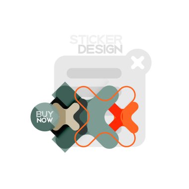 Düz tasarım çapraz şekil geometrik etiket simge, kağıt tarzı tasarım şimdi satın almak ile iş veya web sunum, app veya arayüzü düğmeleri için örnek metin