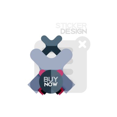Düz tasarım çapraz şekil geometrik etiket simge, kağıt tarzı tasarım şimdi satın almak ile iş veya web sunum, app veya arayüzü düğmeleri için örnek metin