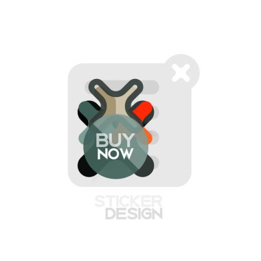 Düz tasarım çapraz şekil geometrik etiket simge, kağıt tarzı tasarım şimdi satın almak ile iş veya web sunum, app veya arayüzü düğmeleri için örnek metin