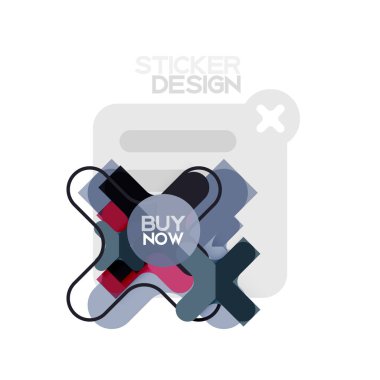 Düz tasarım çapraz şekil geometrik etiket simge, kağıt tarzı tasarım şimdi satın almak ile iş veya web sunum, app veya arayüzü düğmeleri için örnek metin