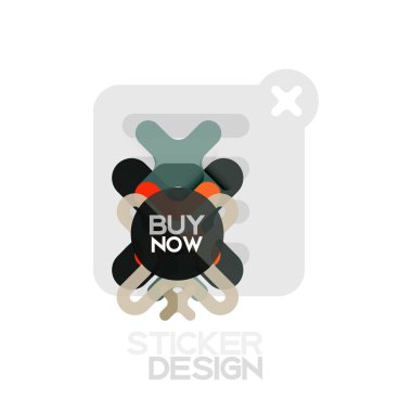 Düz tasarım çapraz şekil geometrik etiket simge, kağıt tarzı tasarım şimdi satın almak ile iş veya web sunum, app veya arayüzü düğmeleri için örnek metin