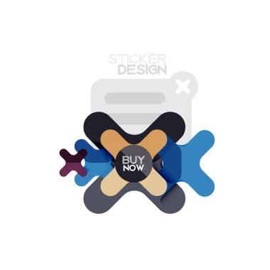 Düz tasarım çapraz şekil geometrik etiket simge, kağıt tarzı tasarım şimdi satın almak ile iş veya web sunum, app veya arayüzü düğmeleri için örnek metin