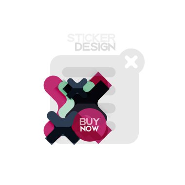 Düz tasarım çapraz şekil geometrik etiket simge, kağıt tarzı tasarım şimdi satın almak ile iş veya web sunum, app veya arayüzü düğmeleri için örnek metin