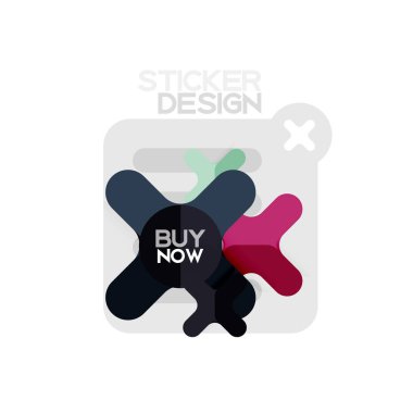 Düz tasarım çapraz şekil geometrik etiket simge, kağıt tarzı tasarım şimdi satın almak ile iş veya web sunum, app veya arayüzü düğmeleri için örnek metin