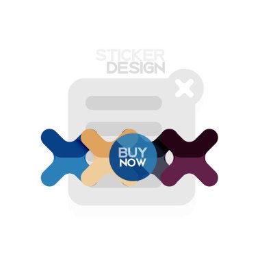Düz tasarım çapraz şekil geometrik etiket simge, kağıt tarzı tasarım şimdi satın almak ile iş veya web sunum, app veya arayüzü düğmeleri için örnek metin
