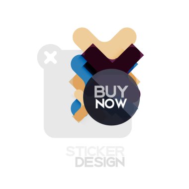 Düz tasarım çapraz şekil geometrik etiket simge, kağıt tarzı tasarım şimdi satın almak ile iş veya web sunum, app veya arayüzü düğmeleri için örnek metin