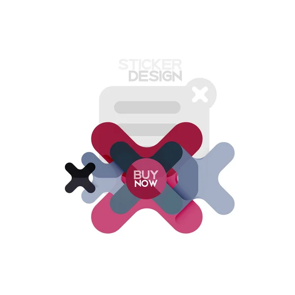 Platt design cross formikon geometriska klistermärke, inredning, papper med köp nu exempeltexten, för företag eller web presentation, app eller gränssnitt knappar — Stock vektor
