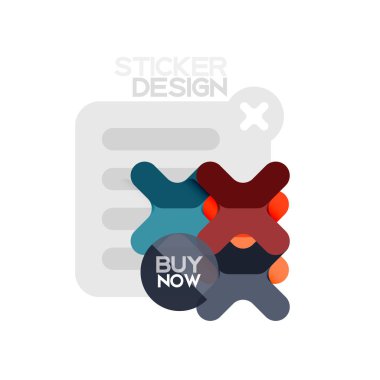Düz tasarım çapraz şekil geometrik etiket simge, kağıt tarzı tasarım şimdi satın almak ile iş veya web sunum, app veya arayüzü düğmeleri için örnek metin