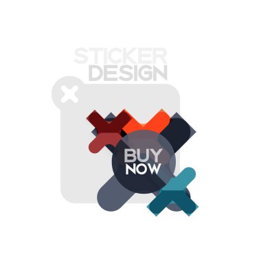 Düz tasarım çapraz şekil geometrik etiket simge, kağıt tarzı tasarım şimdi satın almak ile iş veya web sunum, app veya arayüzü düğmeleri için örnek metin