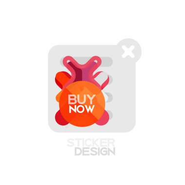 Düz tasarım çapraz şekil geometrik etiket simge, kağıt tarzı tasarım şimdi satın almak ile iş veya web sunum, app veya arayüzü düğmeleri için örnek metin