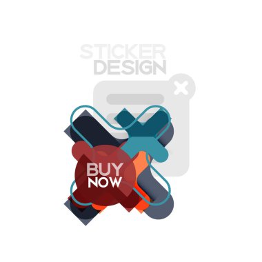Düz tasarım çapraz şekil geometrik etiket simge, kağıt tarzı tasarım şimdi satın almak ile iş veya web sunum, app veya arayüzü düğmeleri için örnek metin