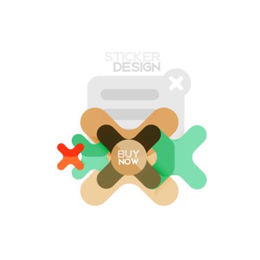 Düz tasarım çapraz şekil geometrik etiket simge, kağıt tarzı tasarım şimdi satın almak ile iş veya web sunum, app veya arayüzü düğmeleri için örnek metin