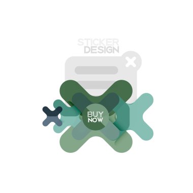 Düz tasarım çapraz şekil geometrik etiket simge, kağıt tarzı tasarım şimdi satın almak ile iş veya web sunum, app veya arayüzü düğmeleri için örnek metin