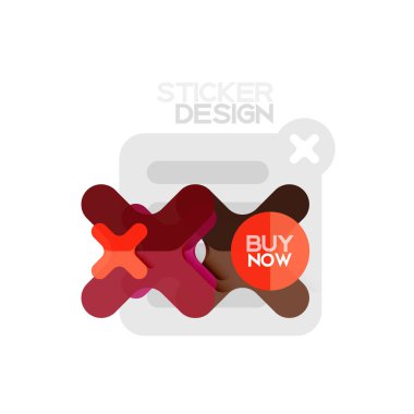 Düz tasarım çapraz şekil geometrik etiket simge, kağıt tarzı tasarım şimdi satın almak ile iş veya web sunum, app veya arayüzü düğmeleri için örnek metin