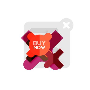 Düz tasarım çapraz şekil geometrik etiket simge, kağıt tarzı tasarım şimdi satın almak ile iş veya web sunum, app veya arayüzü düğmeleri için örnek metin