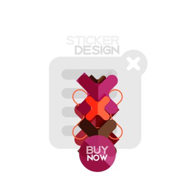 Düz tasarım çapraz şekil geometrik etiket simge, kağıt tarzı tasarım şimdi satın almak ile iş veya web sunum, app veya arayüzü düğmeleri için örnek metin