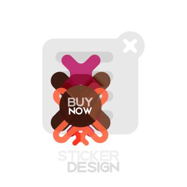 Düz tasarım çapraz şekil geometrik etiket simge, kağıt tarzı tasarım şimdi satın almak ile iş veya web sunum, app veya arayüzü düğmeleri için örnek metin