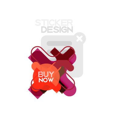 Düz tasarım çapraz şekil geometrik etiket simge, kağıt tarzı tasarım şimdi satın almak ile iş veya web sunum, app veya arayüzü düğmeleri için örnek metin