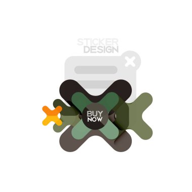 Düz tasarım çapraz şekil geometrik etiket simge, kağıt tarzı tasarım şimdi satın almak ile iş veya web sunum, app veya arayüzü düğmeleri için örnek metin