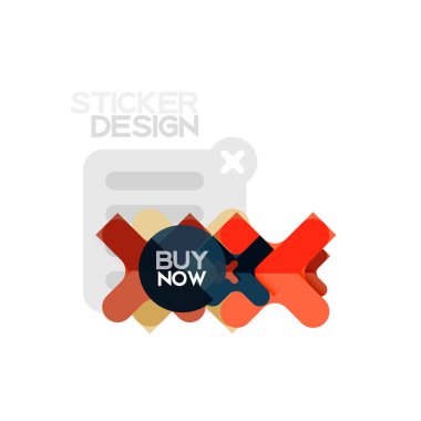 Düz tasarım çapraz şekil geometrik etiket simge, kağıt tarzı tasarım şimdi satın almak ile iş veya web sunum, app veya arayüzü düğmeleri için örnek metin
