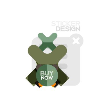 Düz tasarım çapraz şekil geometrik etiket simge, kağıt tarzı tasarım şimdi satın almak ile iş veya web sunum, app veya arayüzü düğmeleri için örnek metin