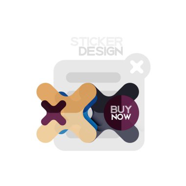 Düz tasarım çapraz şekil geometrik etiket simge, kağıt tarzı tasarım şimdi satın almak ile iş veya web sunum, app veya arayüzü düğmeleri için örnek metin