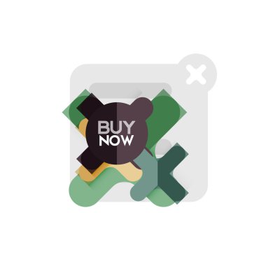 Düz tasarım çapraz şekil geometrik etiket simge, kağıt tarzı tasarım şimdi satın almak ile iş veya web sunum, app veya arayüzü düğmeleri için örnek metin