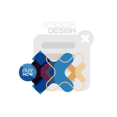 Düz tasarım çapraz şekil geometrik etiket simge, kağıt tarzı tasarım şimdi satın almak ile iş veya web sunum, app veya arayüzü düğmeleri için örnek metin