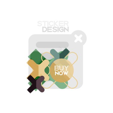 Düz tasarım çapraz şekil geometrik etiket simge, kağıt tarzı tasarım şimdi satın almak ile iş veya web sunum, app veya arayüzü düğmeleri için örnek metin