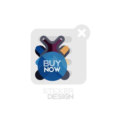 Düz tasarım çapraz şekil geometrik etiket simge, kağıt tarzı tasarım şimdi satın almak ile iş veya web sunum, app veya arayüzü düğmeleri için örnek metin