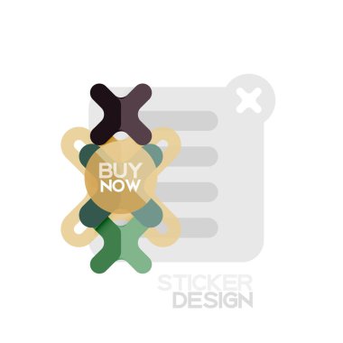 Düz tasarım çapraz şekil geometrik etiket simge, kağıt tarzı tasarım şimdi satın almak ile iş veya web sunum, app veya arayüzü düğmeleri için örnek metin